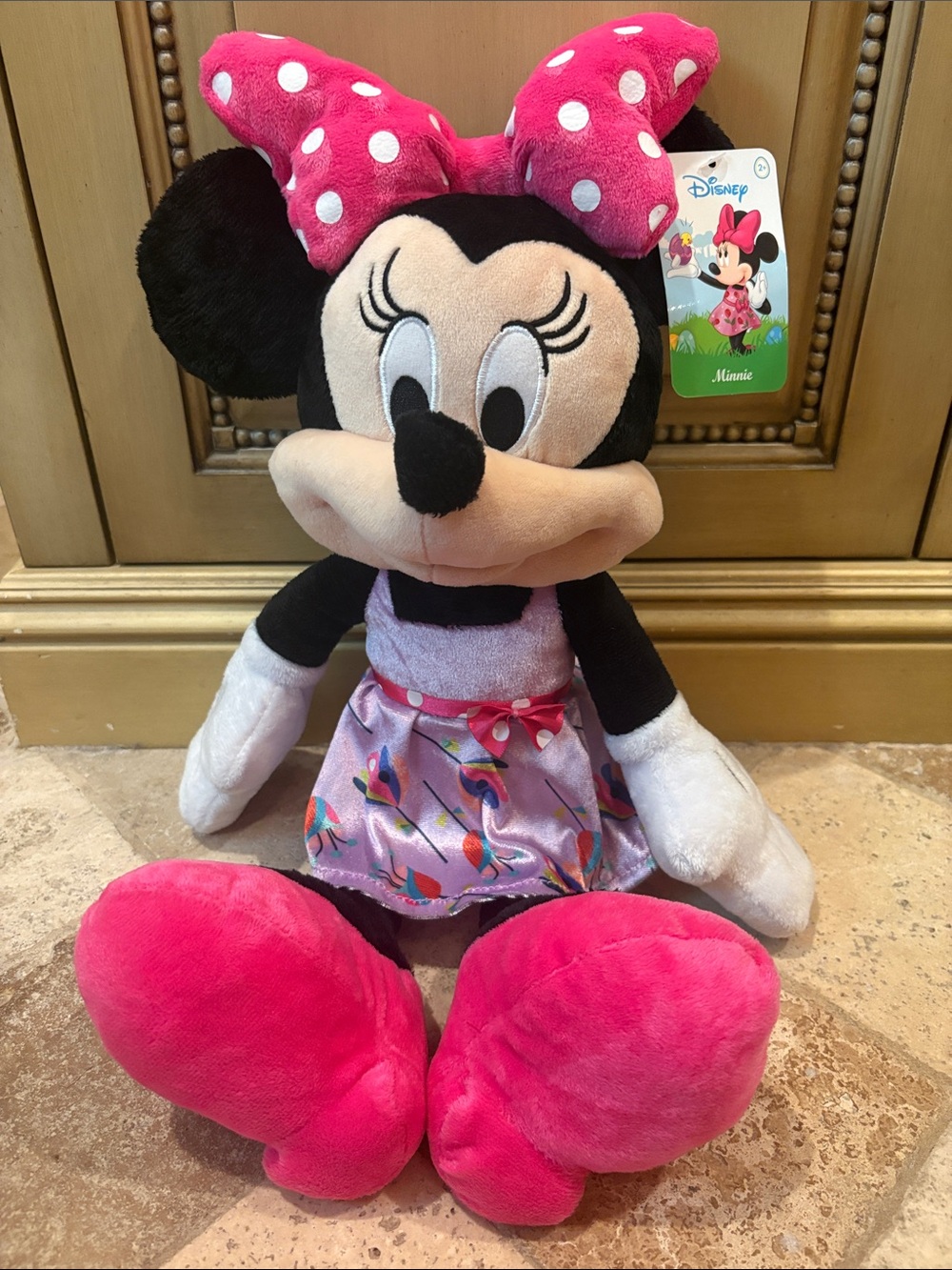 Rare Retired Disney Minnie Mouse Plush - Pink Bow & Shoes with Colorful Dress